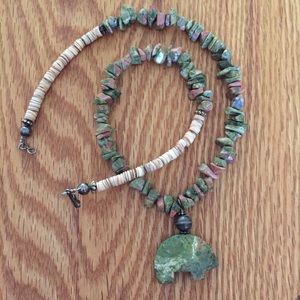 Handmade Zuni Style Stone Bear Pendant Necklace